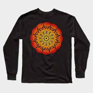 Red-Orange Flower Mandala Long Sleeve T-Shirt